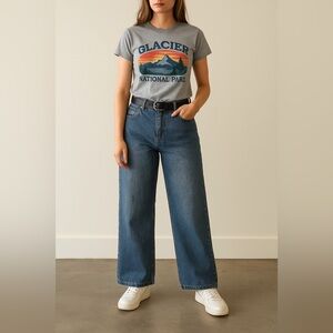 Dazy Wide Leg Jeans Y2K Baggy Adjustable Strap S Streetwear Skater Denim Retro